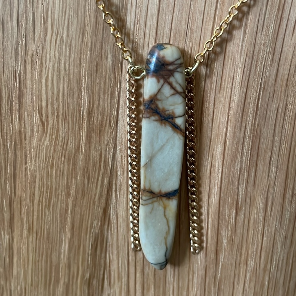 Brown, black, and cream Stone Dangle Chain Necklace